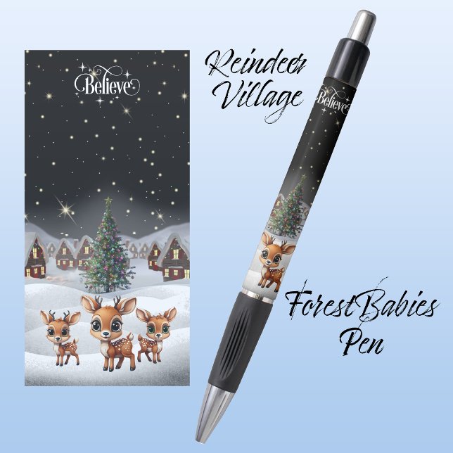 Believe Winter Wonderland Reindeer Keepsake 🦌🎄 Pen (Cute Xmas Reindeer, Believe, Christmas Tree, Snowy Winter Lover Scene ForestBabies Pen Gift 🦌❄️🎄🎁)