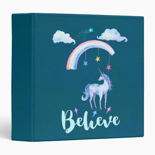 Believe with a Unicorn Under a Rainbow Binder (Front/Spine)