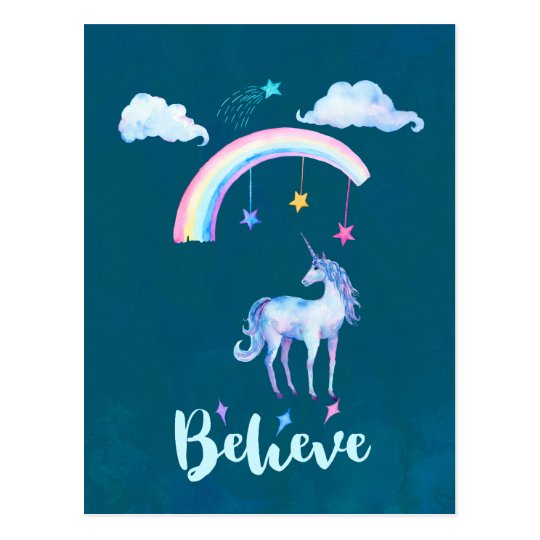 Download Believe with a Unicorn Under a Rainbow Postcard | Zazzle.com
