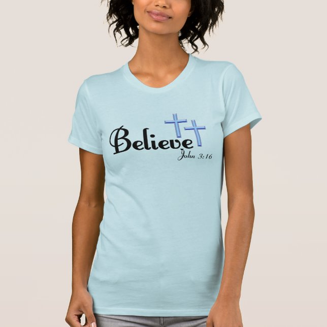 Believe With Blue Crosses Women's Tee (Front)
