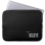 Believe with Christian Cross on Black  Laptop Sleeve