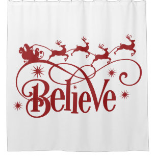 Believe with Santa and Sleigh Shower Curtain