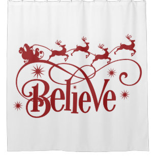 Believe with Santa and Sleigh Shower Curtain
