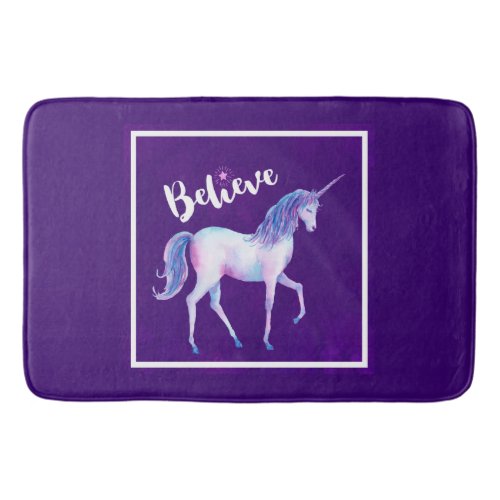 Believe with Unicorn In Pastel Watercolors Bathroom Mat