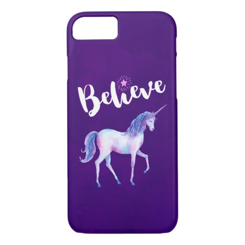 Believe with Unicorn In Pastel Watercolors iPhone 87 Case