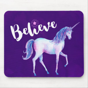 Believe with Unicorn In Pastel Watercolors Mouse Pad