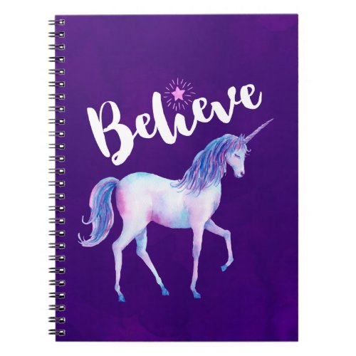 Believe with Unicorn In Pastel Watercolors Notebook