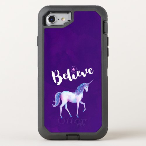 Believe with Unicorn In Pastel Watercolors OtterBox Defender iPhone SE87 Case