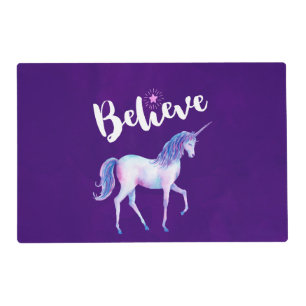 Believe with Unicorn In Pastel Watercolors Placemat