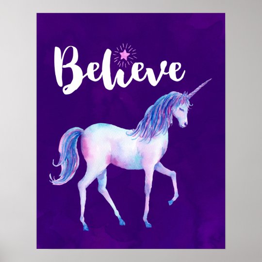 Download Believe with Unicorn In Pastel Watercolors Poster | Zazzle.com