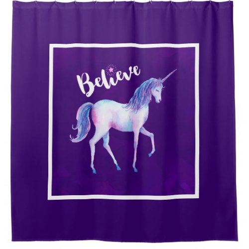 Believe with Unicorn In Pastel Watercolors Shower Curtain