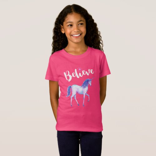 Believe with Unicorn In Pastel Watercolors T_Shirt