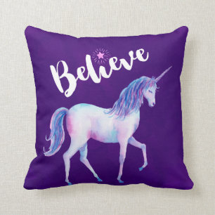 Believe with Unicorn In Pastel Watercolors Throw Pillow