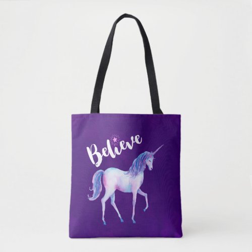 Believe with Unicorn In Pastel Watercolors Tote Bag