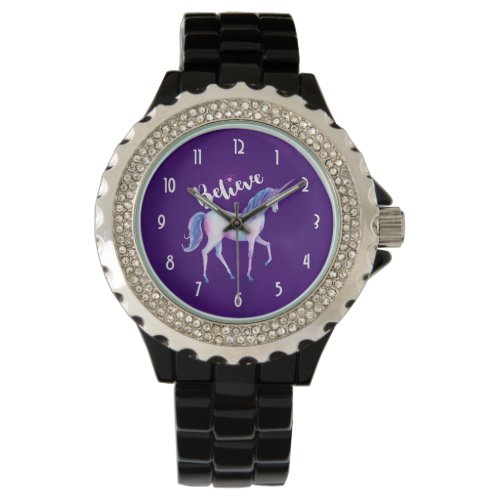 Believe with Unicorn In Pastel Watercolors Watch