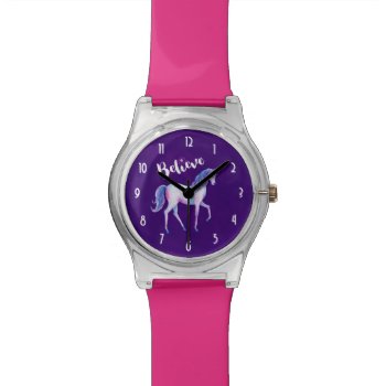 Believe With Unicorn In Pastel Watercolors Wristwatch by Mirribug at Zazzle
