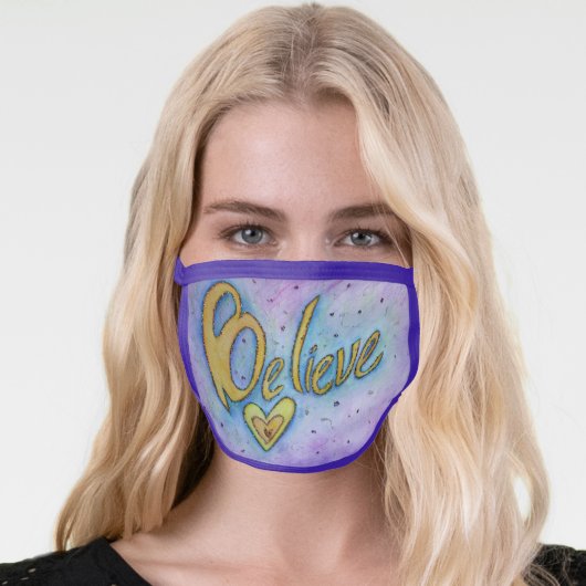 Believe Word Art Heart Custom Face Masks (Worn Her)