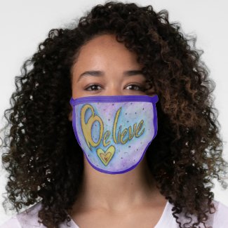 Believe Word Art Heart Custom Face Masks