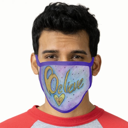Believe Word Art Heart Custom Face Masks (Worn Him)