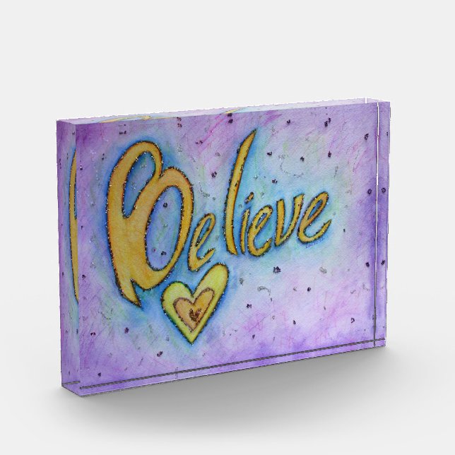 Believe Word Art Heart Custom Paperweight Award (Left)