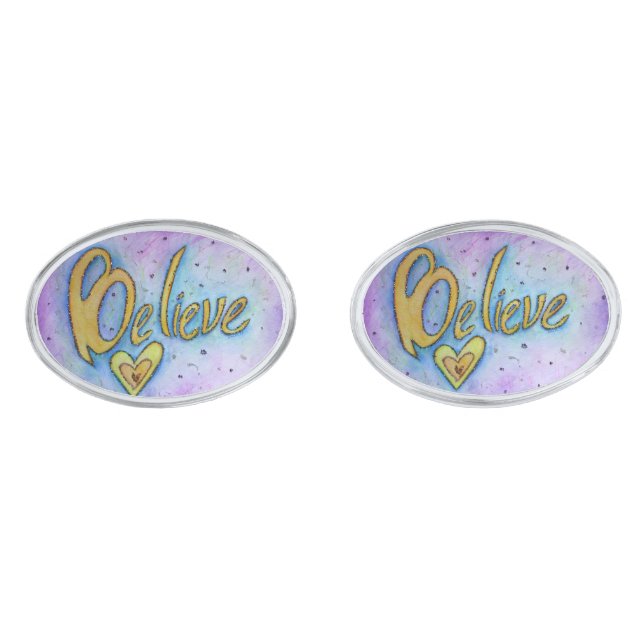 Believe Word Art Inspirational Jewelry Cufflinks (Front)