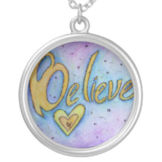 Believe Word Art Painting Silver Necklace Charm
