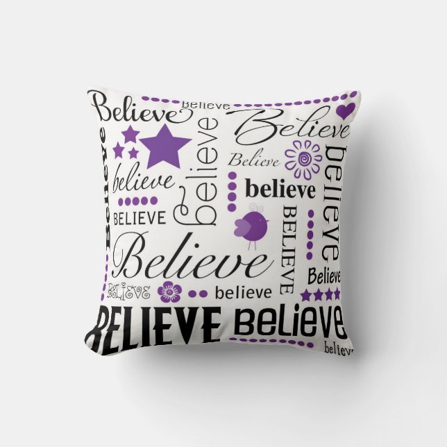 Believe Word Art Text Design Throw Pillow (Front)