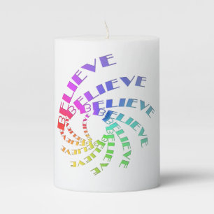 BELIEVE: Written in  Multicolor Spirals Pillar Candle