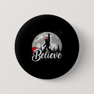 Believe Xmas Santa Bigfoot Sasquatch In Moon Light Button