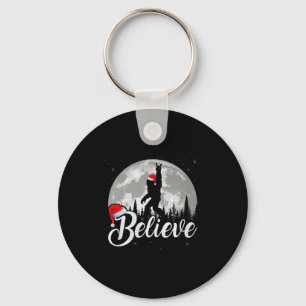 Believe Xmas Santa Bigfoot Sasquatch In Moon Light Keychain