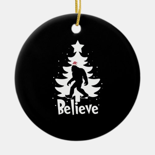 Believe Yeti Bigfoot Sasquatch Christmas Santa Ceramic Ornament