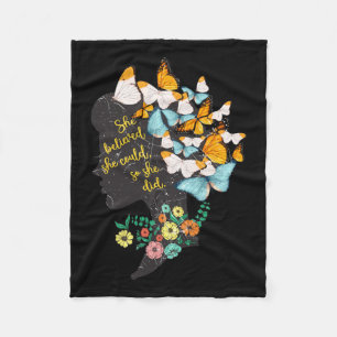 Believed She Could So She Did Shirt Feminist Fleece Blanket