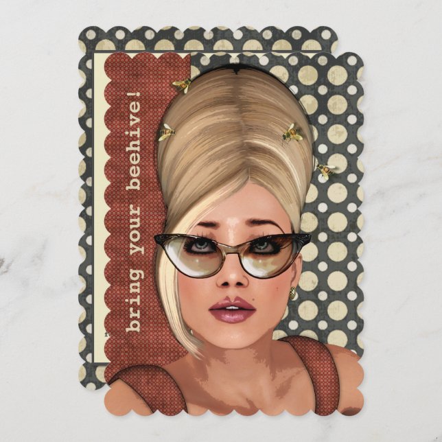 Belinda Beehive Retro Chic Large Invitation (Front/Back)