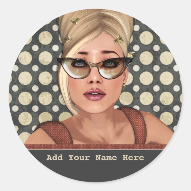 Belinda Beehive Retro Chic Personalized Stickers (Front)