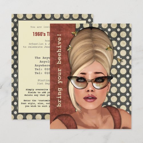 Belinda Beehive Retro Chic Small Invitation