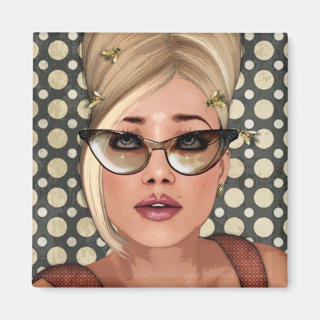 Belinda Beehive Retro Chic Square Magnet (Front)