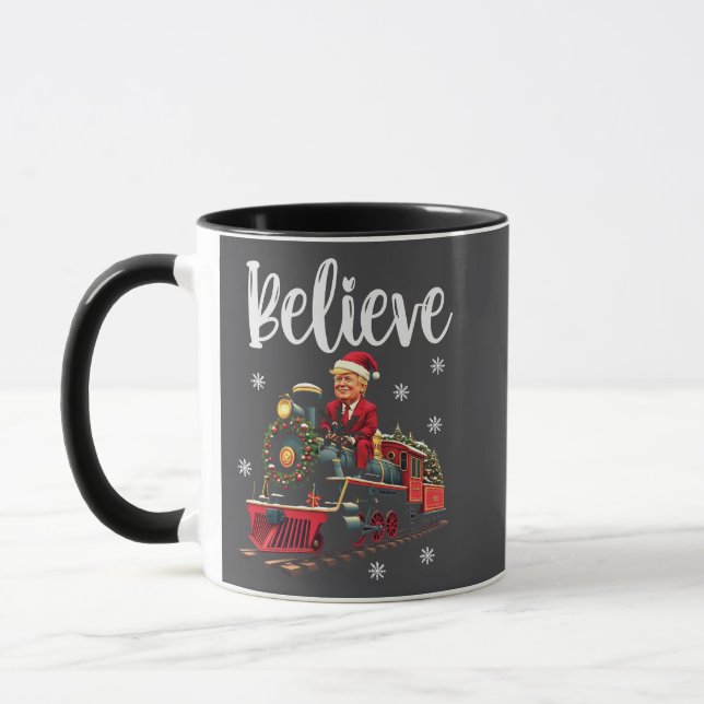 Belive Trump Riding a Train Christmas Santa Apron Mug (Left)