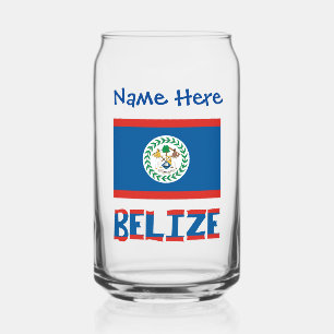 Belize and Belizean Flag Blue Personalization Can Glass