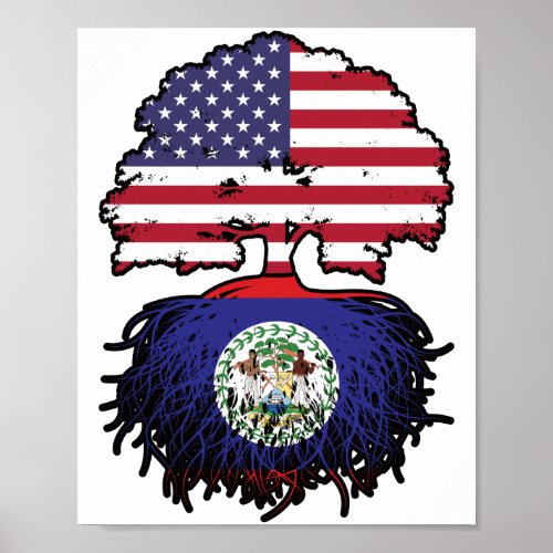 Belize Belizean American USA Tree Roots Flag Poster