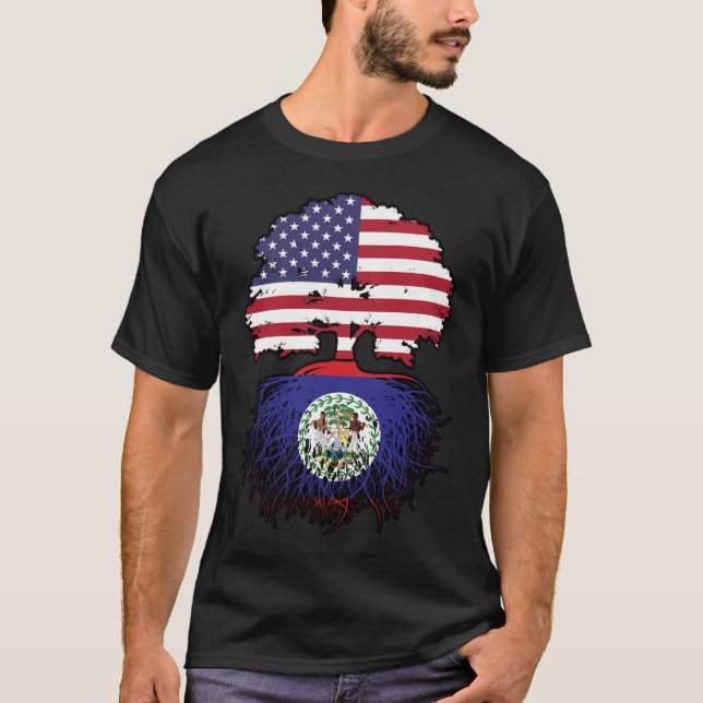 Belize Belizean American USA Tree Roots Flag T-Shirt (Front)