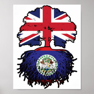 Belize Belizean British UK Tree Roots Flag Poster