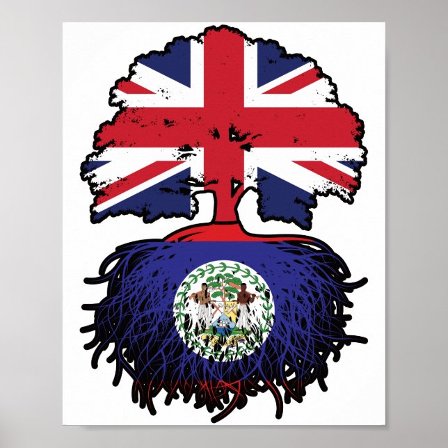 Belize Belizean British UK Tree Roots Flag Poster (Front)