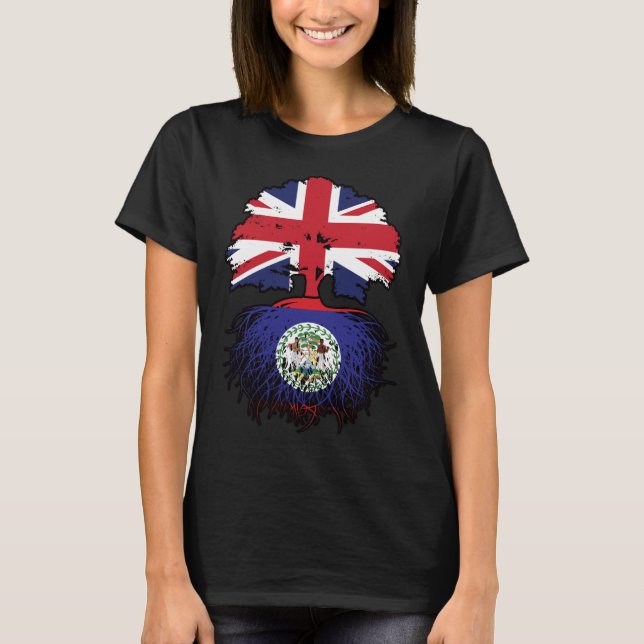 Belize Belizean British UK Tree Roots Flag T-Shirt (Front)