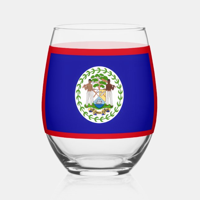 Belize Belizean Flag Coat of Arms Stemless Wine Gl Glass (Front)