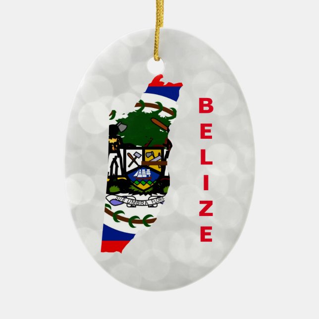 Belize Belizean Flag Map Ceramic Ornament (Front)