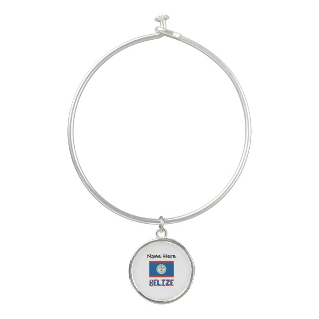 Belize Belizean Flag Personalized  Bangle Bracelet (Front)