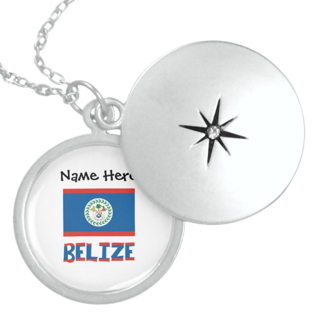 Belize Belizean Flag Personalized  Sterling Silver Necklace (Front)