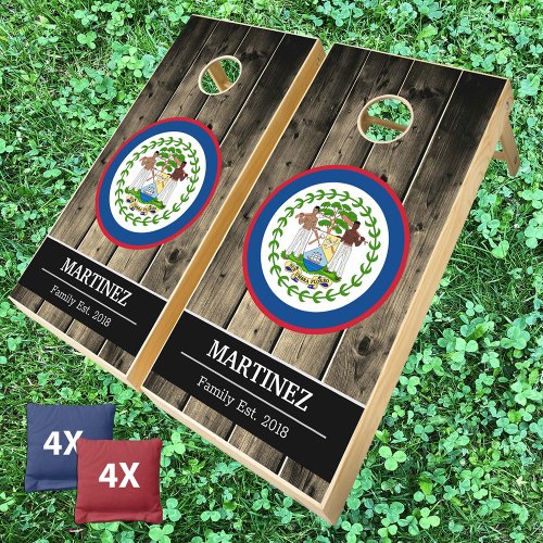 Belize  Belizean Flag Rustic Wood  Family fun Cornhole Set