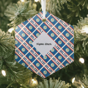 Belize Belizean Flag Tiled Personalized Glass Ornament