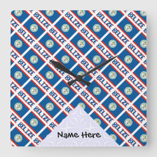 Belize Belizean Flag Tiled Personalized Square Wall Clock